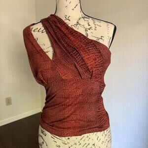 NWT Robert Rodriguez Kit One Shoulder Crocodile Orange Print Top M